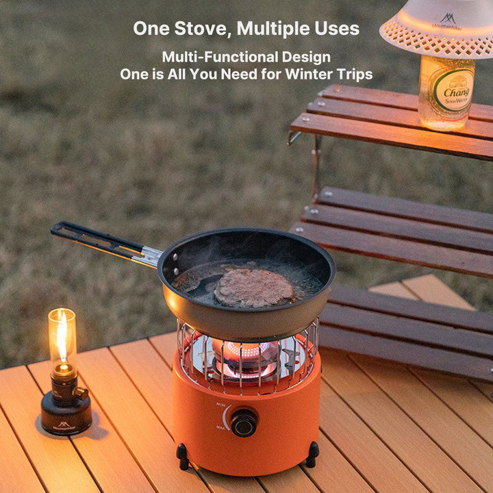 Outdoor heater with protective grill, ensuring safety during camping and outdoor use
