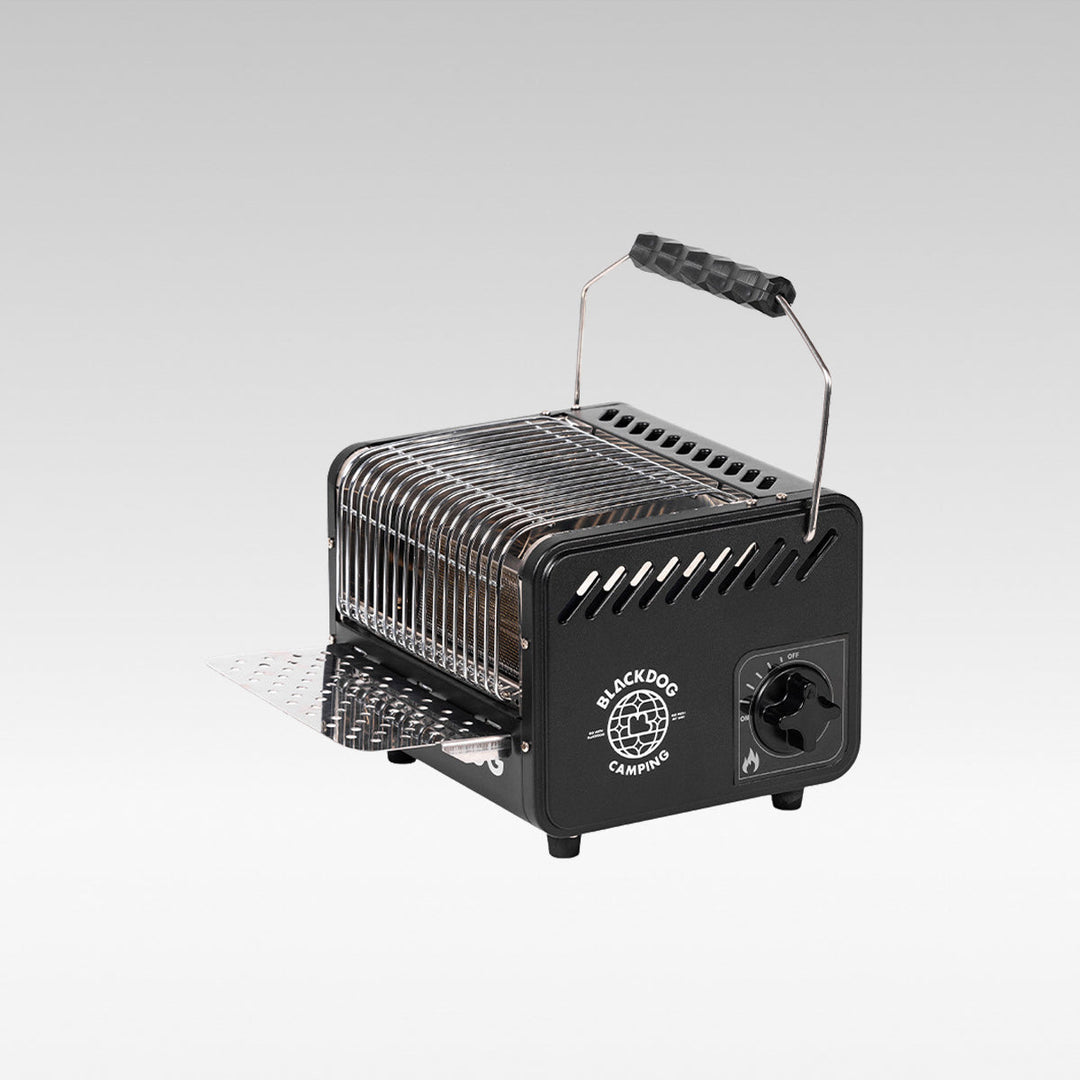 Portable outdoor camping heater with boiling function, compact and ready for winter travel