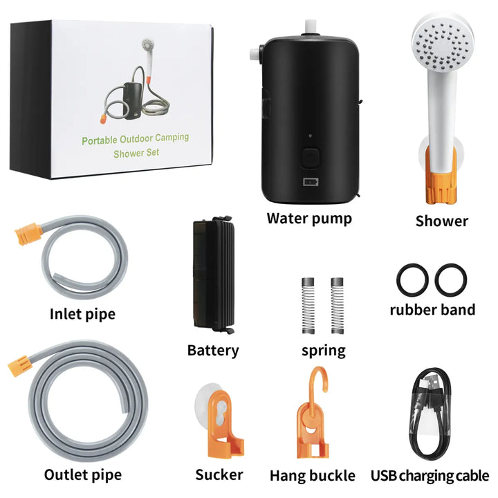 Camping shower kit: durable portable pump with long hose and showerhead, perfect for outdoor hygiene