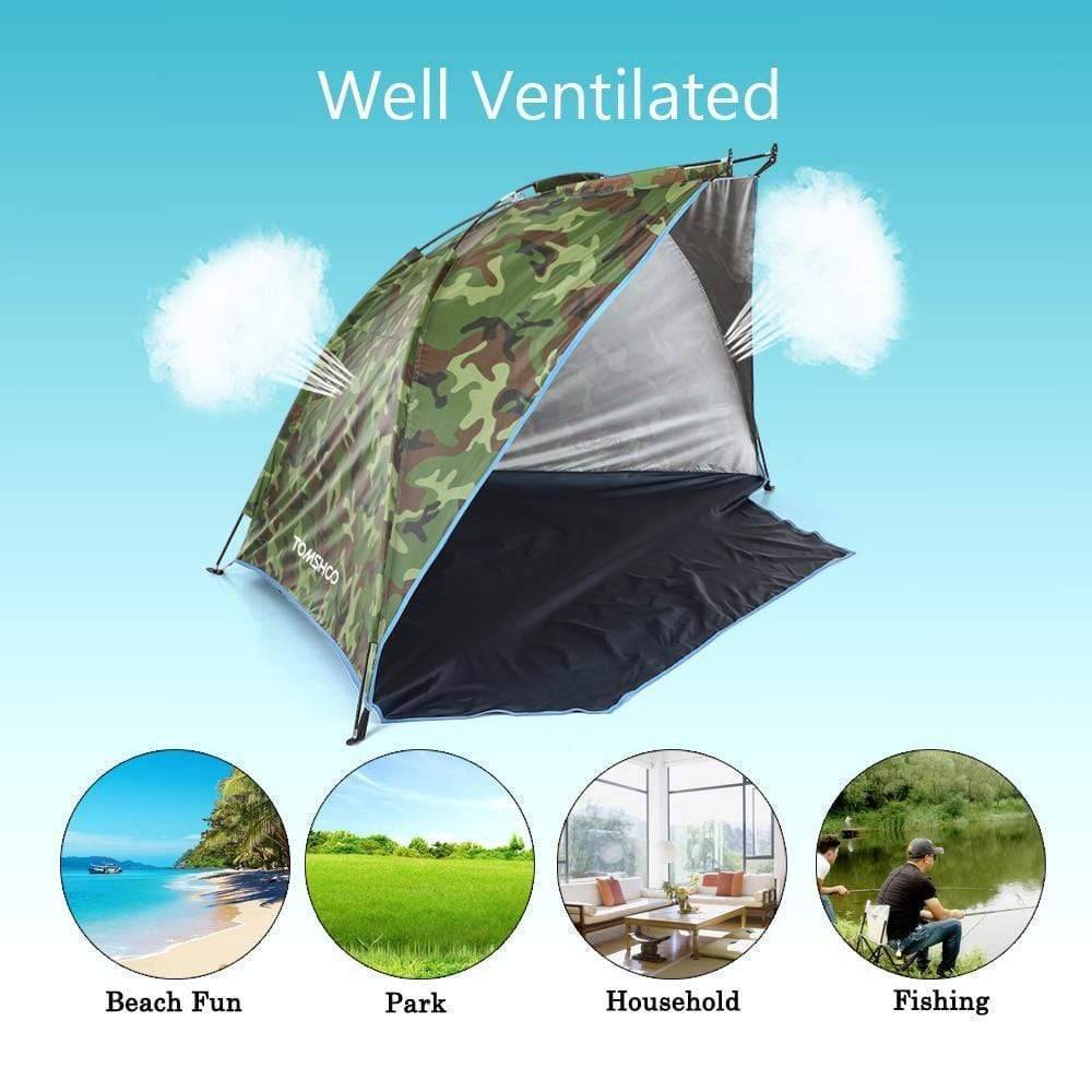 Portable outdoor camping sunshade tent, lightweight beach fishing shelter with UV protection.