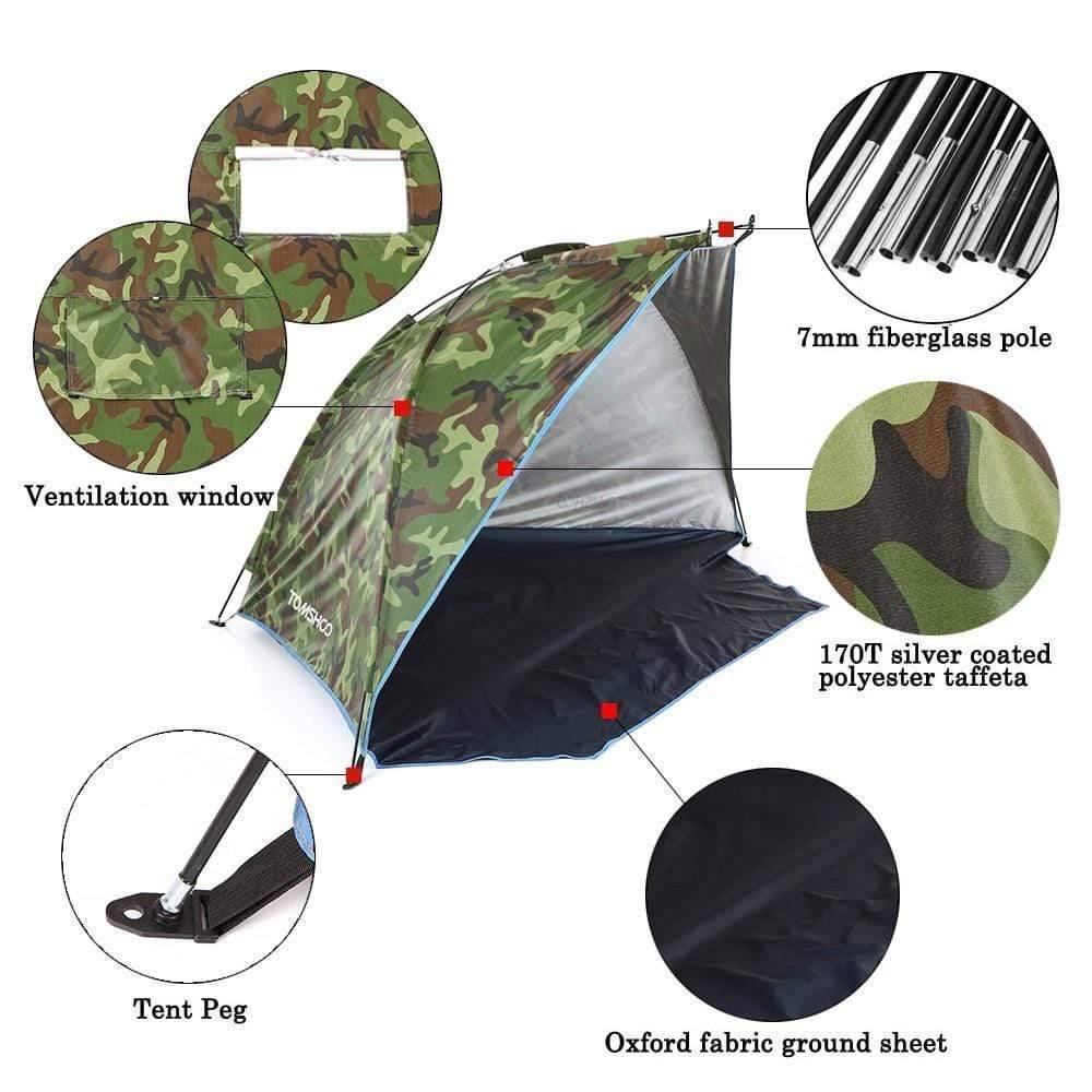 Lightweight sunshade tent for outdoor camping, portable shelter ideal for beach and fishing.