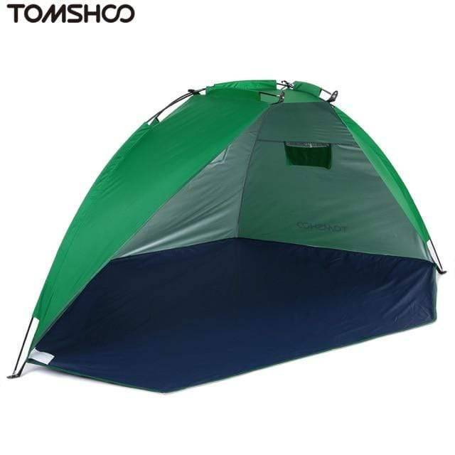 Beach sunshade tent, portable and easy to set up, offering shelter for outdoor fishing and camping.