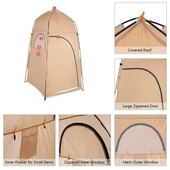 Unisex privacy toilet tent for camping and outdoor gear, easy to set up and portable.