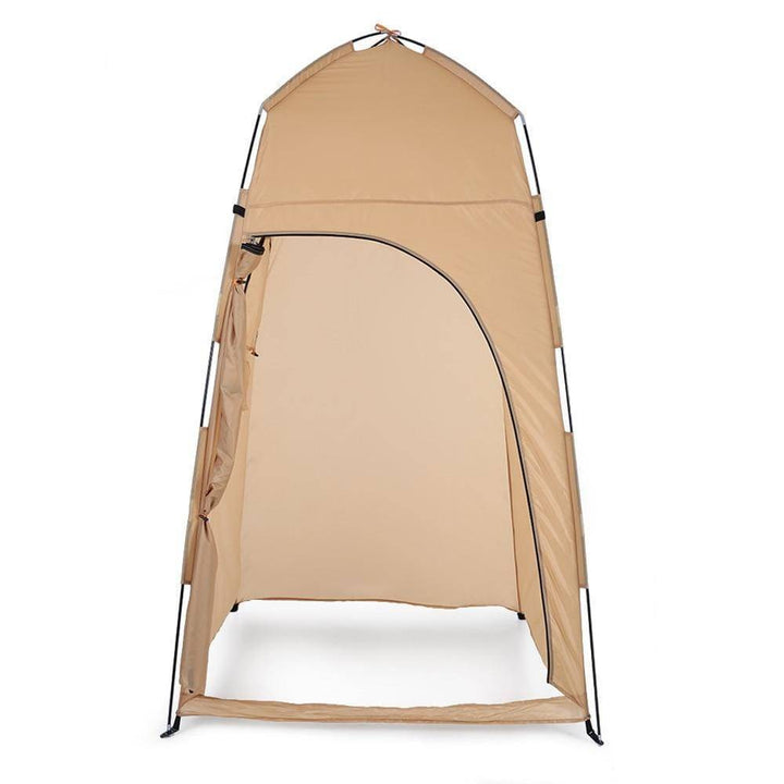 Outdoor pop-up toilet tent, a portable privacy shelter for camping and hiking trips.