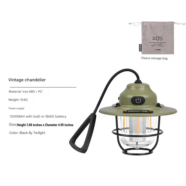 Adventure-ready portable retro LED camping lantern, rechargeable, essential outdoor gear.