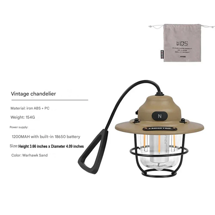 Emergency portable retro LED lantern, rechargeable, vital for camping & power outages.