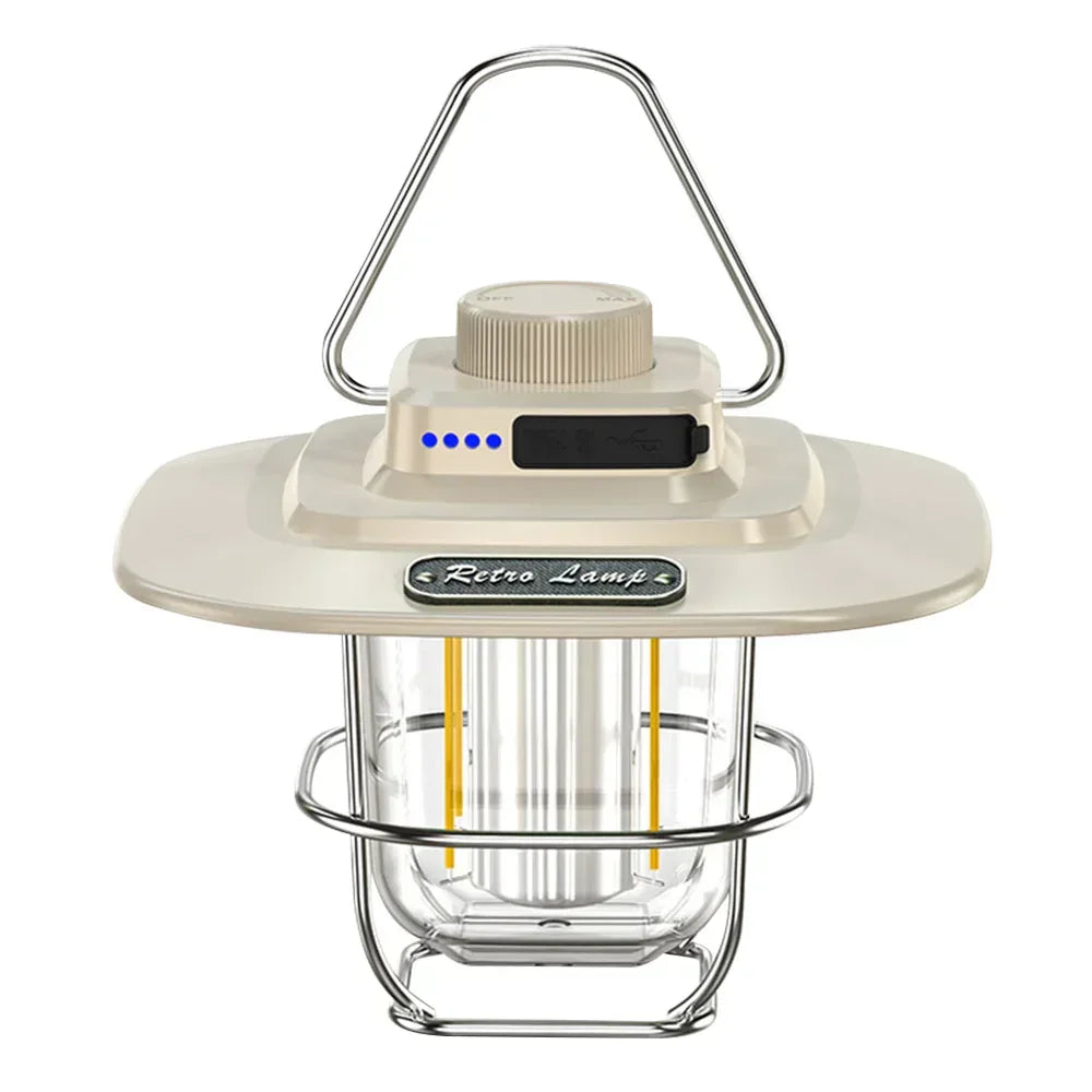 Compact portable LED camping lantern, rechargeable, an ideal light for outdoor adventures.