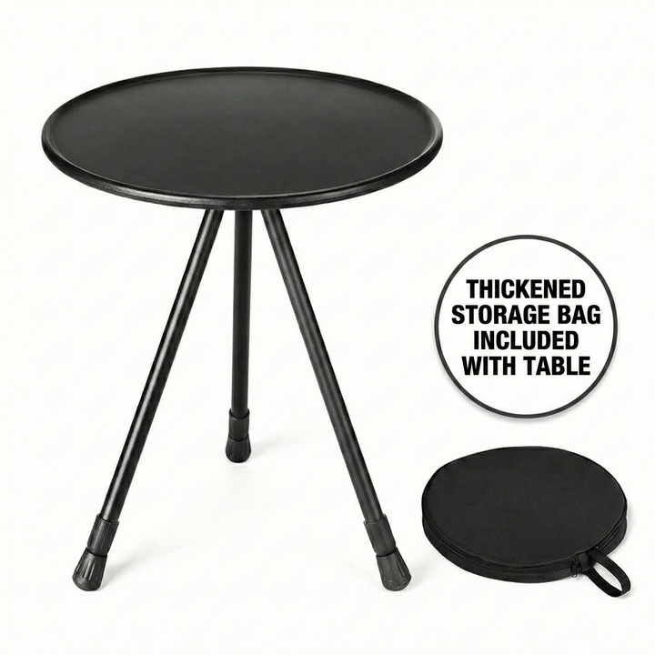 Round camping table with unique mesh pocket design, perfect for portable outdoor use