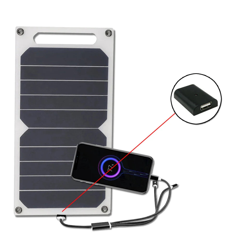 Portable solar panel, USB charger for outdoor electronics, ideal for camping and hiking power