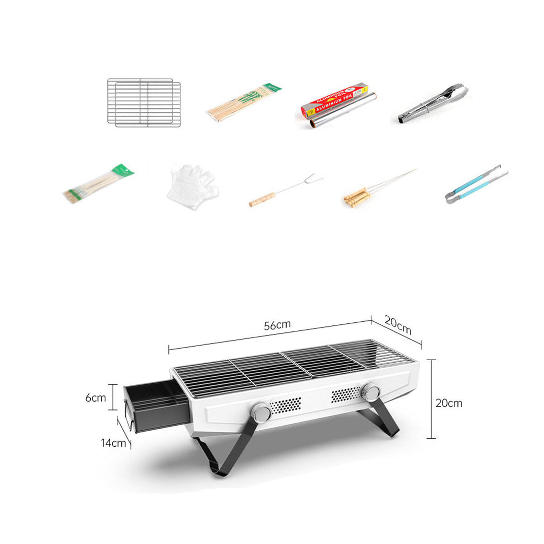 Outdoor cooking grill, stainless steel, designed for camping picnics
