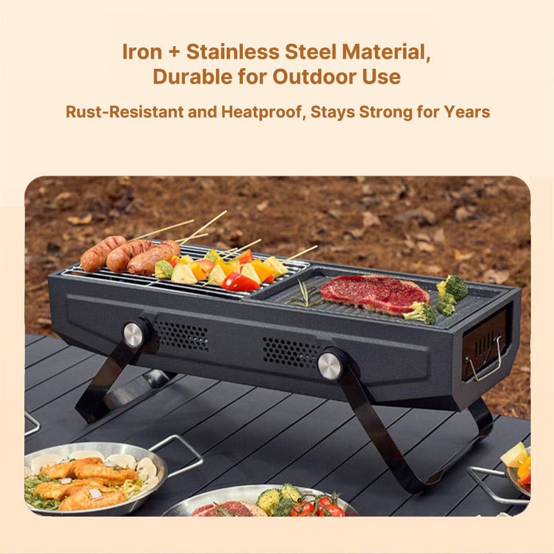 Stainless steel BBQ grill set, ideal for camping and outdoor cooking