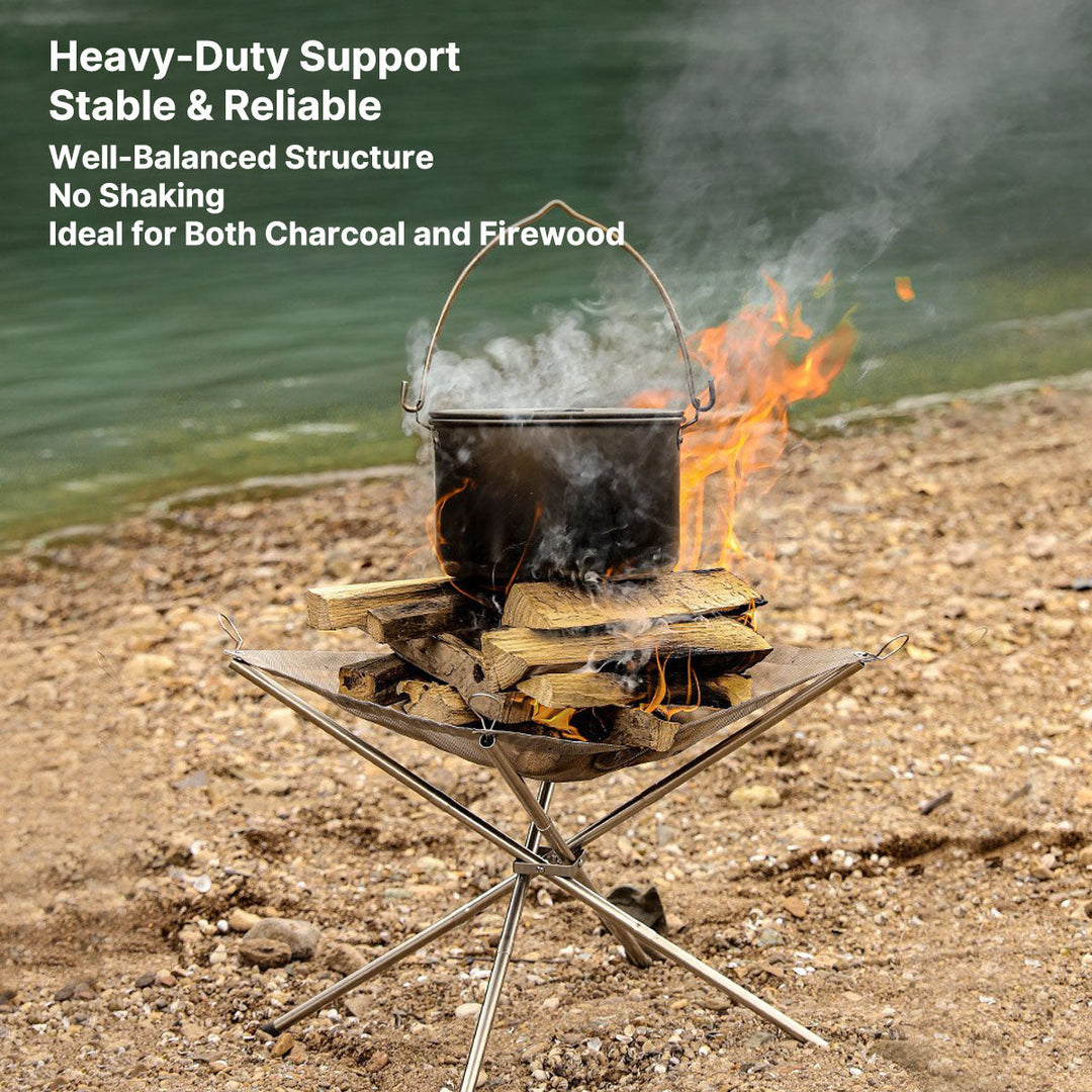 Travel-friendly stainless steel fire pit and grill set, essential camping gear for avid adventurers.