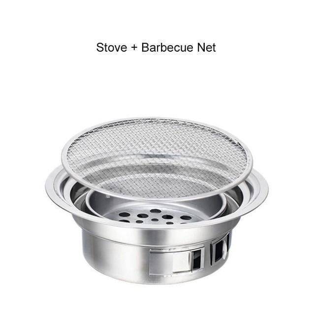Compact portable charcoal barbecue grill made of stainless steel, ideal for outdoor cooking and travel.