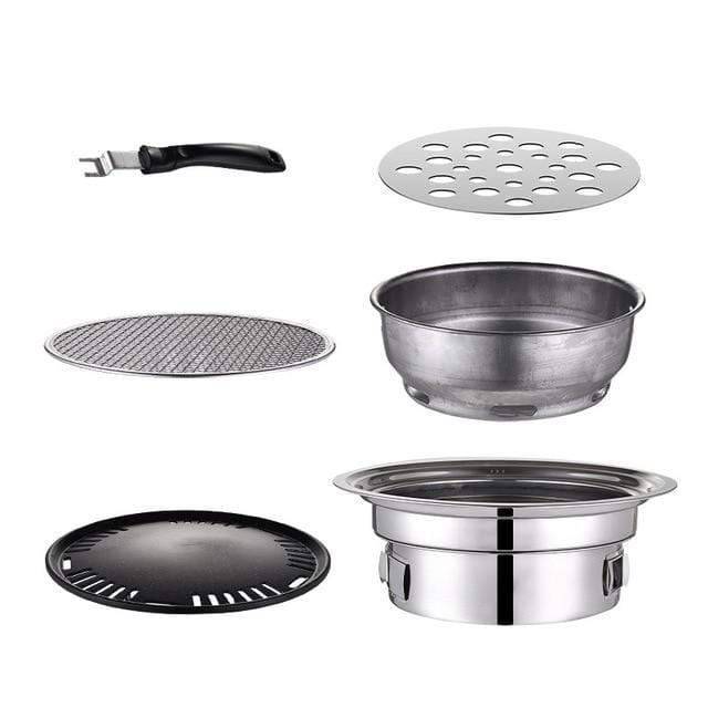 Durable stainless steel charcoal BBQ grill, portable and easy to carry for any outdoor cooking adventure.
