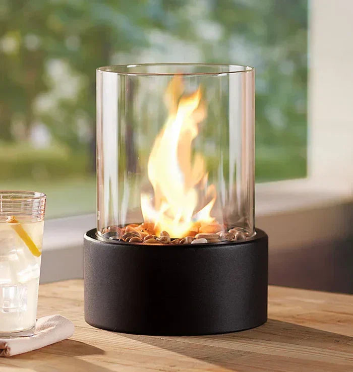 Modern design portable table fire lantern, creating cozy ambiance for indoor & outdoor spaces.