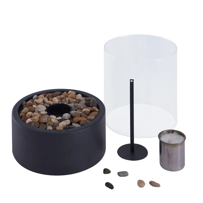 Contemporary portable fire lantern for tables, ideal indoor/outdoor modern decor & ambiance.