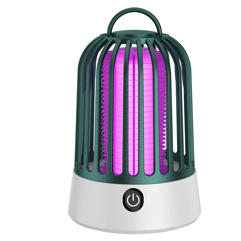 Compact insect zapper with USB power, shown active with UV light for effective mosquito killing.