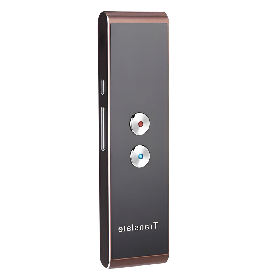 Compact travel gadget: instant voice translator. Enables global communication, business deals in any language.