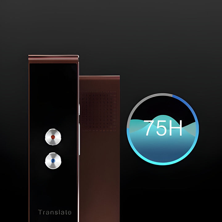Electronic portable voice translator for real-time language translation. Essential foreign language communication device.