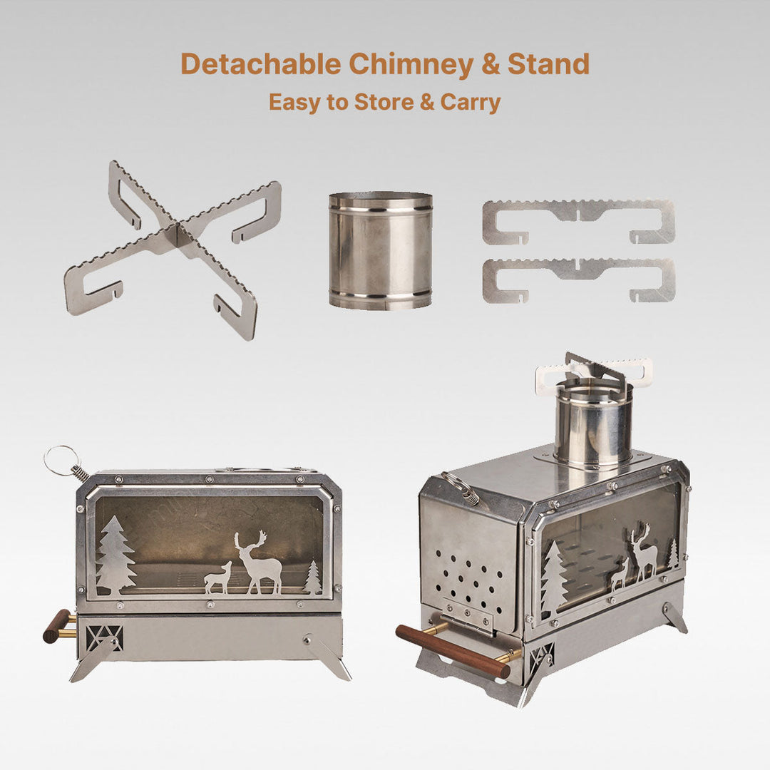 Outdoor cooking wood stove, providing warmth and a cooking surface for survival situations
