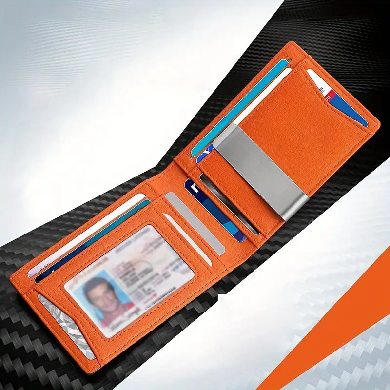 "Portafoglio sottile da uomo con blocco RFID, design elegante in nero, ideale per viaggi, con scomparti carte."