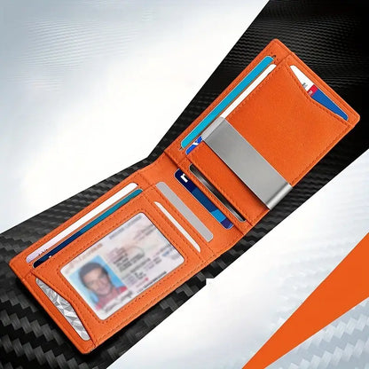 "Portafoglio sottile da uomo con blocco RFID, design elegante in nero, ideale per viaggi, con scomparti carte."