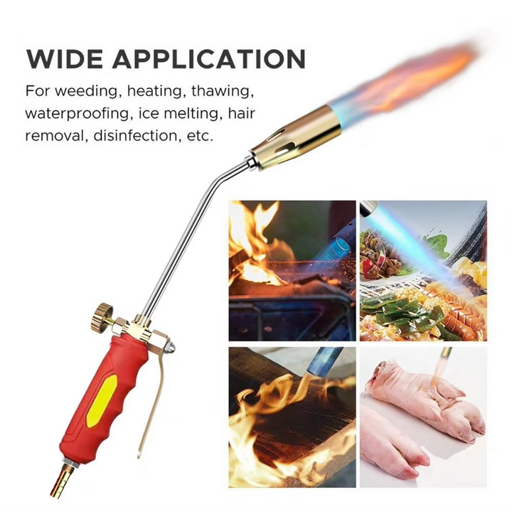 Advanced propane weed torch with a gas tank, a robust garden tool for efficient weed removal.