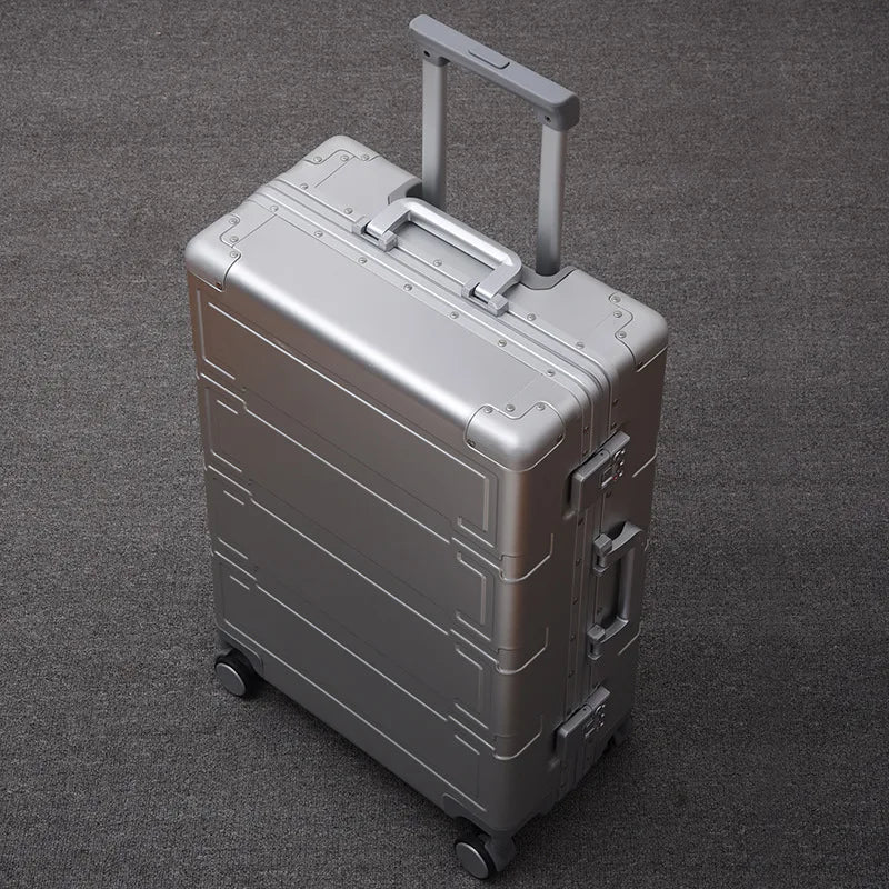 Premium aluminum hardshell luggage with TSA lock, durable spinner wheels for easy travel.