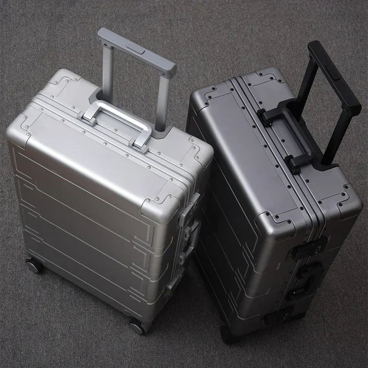 Unisex aluminum hardshell suitcase, ideal for business trips & vacations, with secure TSA lock.