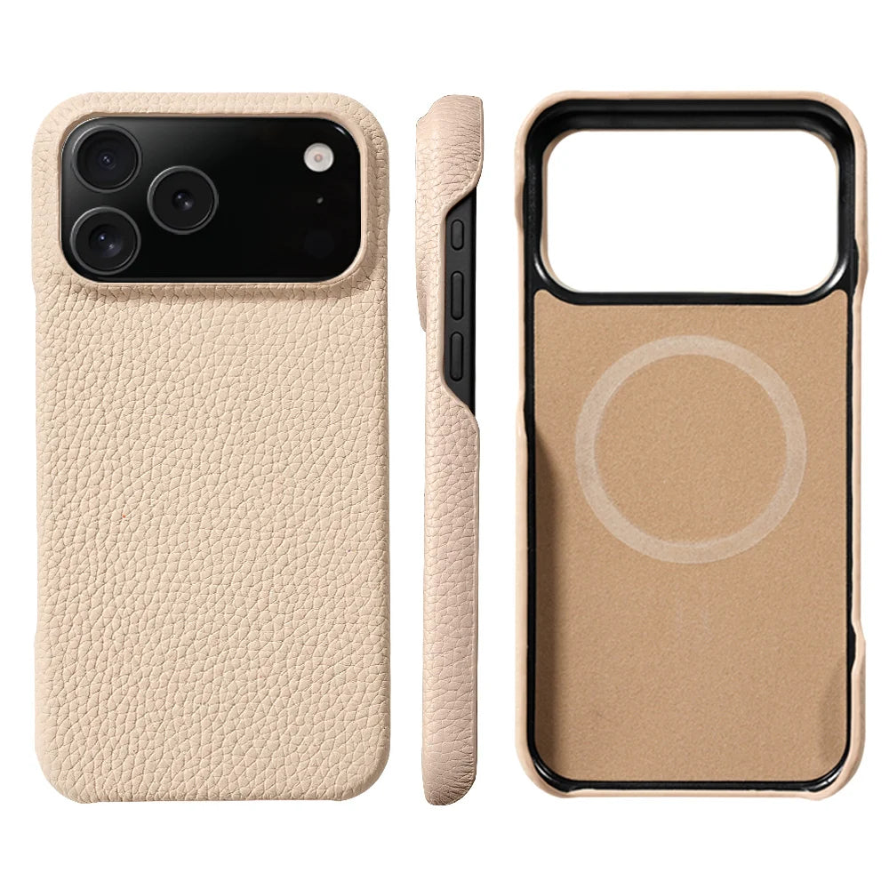Premium leather MagSafe iPhone case, slim, stylish, and highly protective accessory.