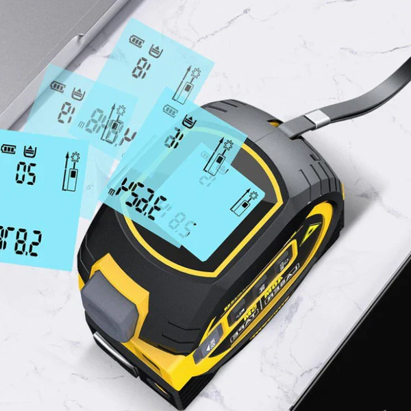 Digital 3-in-1 laser measuring tape and infrared distance meter for home improvement and professional use.