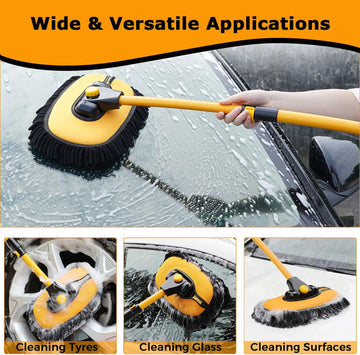 Durable car wash cleaning brush, soft microfiber, long adjustable handle for easy, scratch-free auto care & detailing.