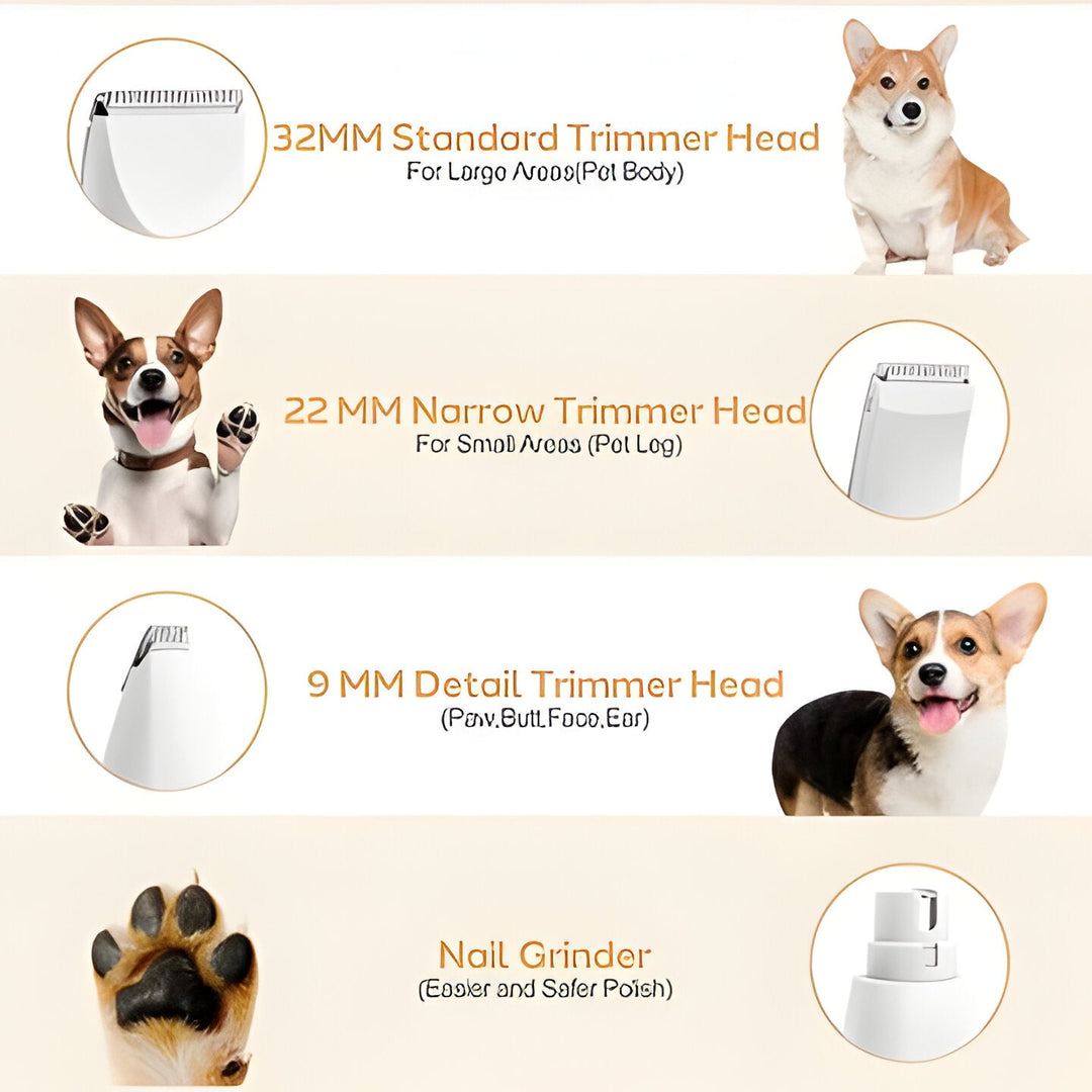 Happy dog getting a quiet, stress-free grooming with cordless pet clippers kit.