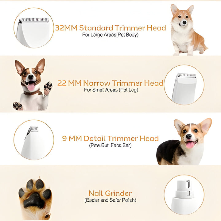 Happy dog getting a quiet, stress-free grooming with cordless pet clippers kit.
