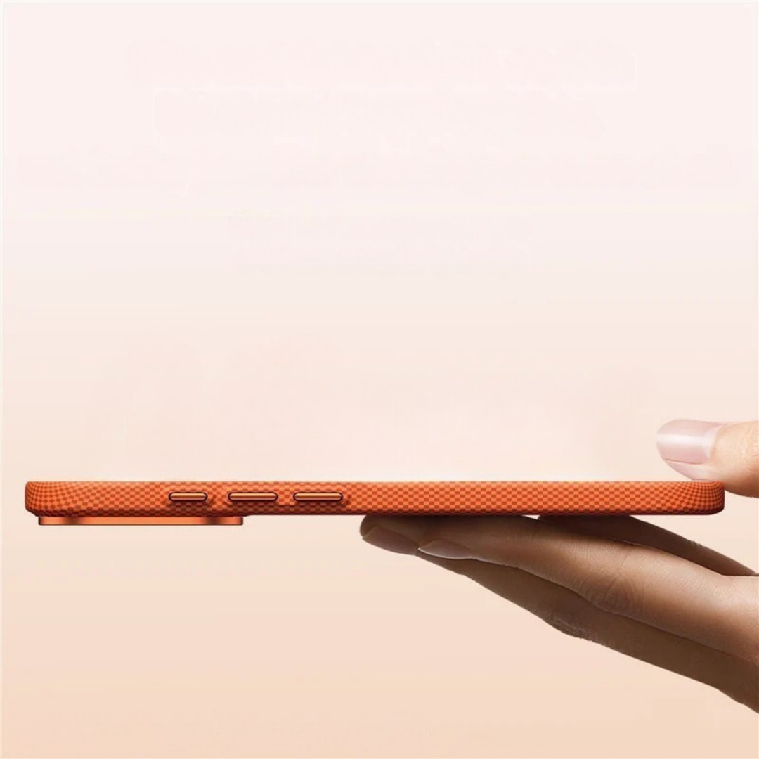 Black MagSafe iPhone case with textured grip for enhanced security & protective camera bezel.