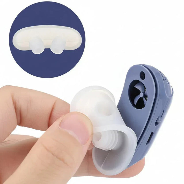 Ergonomic quiet CPAP device provides comfortable airway support, a discreet solution for snoring & sleep apnea.