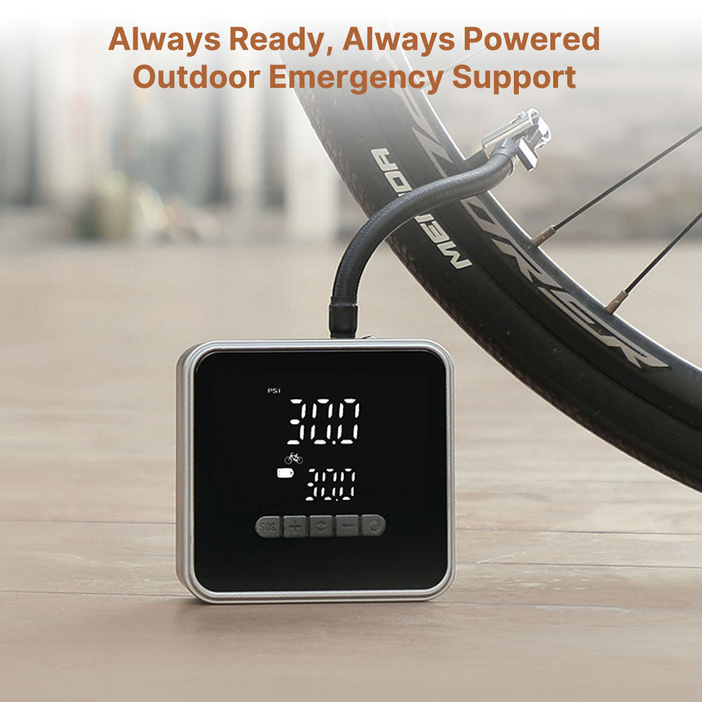 RapidFill portable tire inflator charging via USB, highlighting its wireless and convenient design for vehicle use.