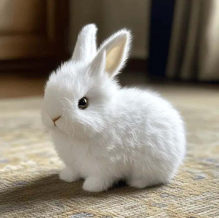 Realistic white rabbit plush toy with lifelike movement, soft fur, perfect interactive pet alternative for kids.