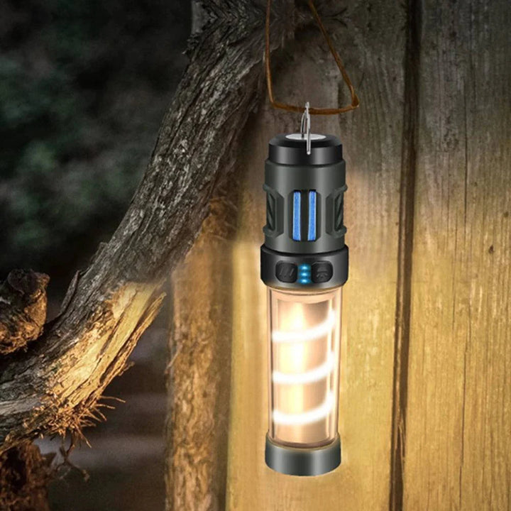 Bright rechargeable camping light, featuring a mosquito repellent function, essential for night activities.