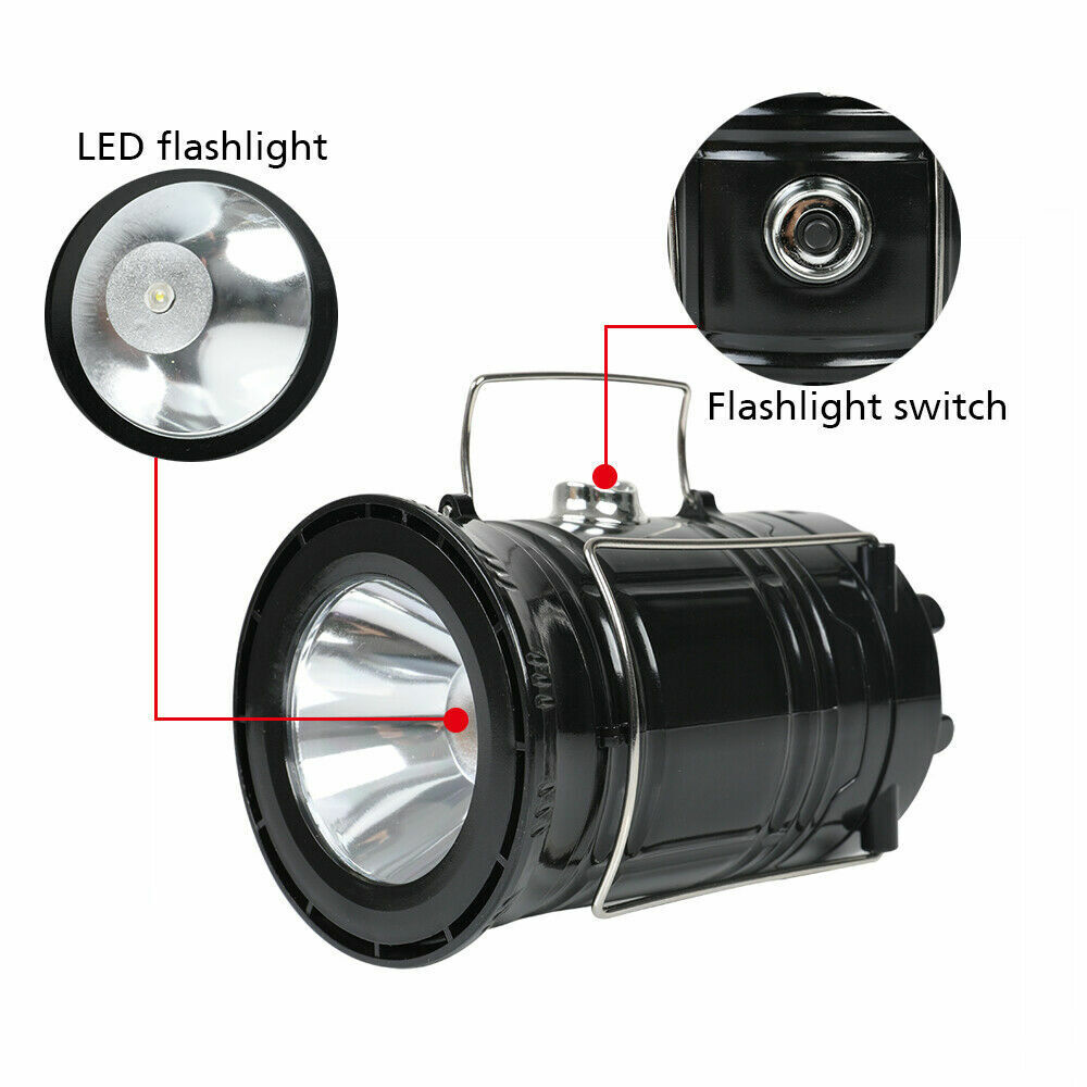 Durable LED camping lantern, collapsible and solar-ready for outdoors