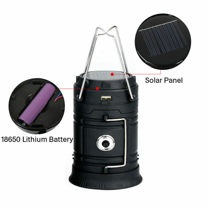 Bright LED camping lantern, rechargeable with a compact collapsible design