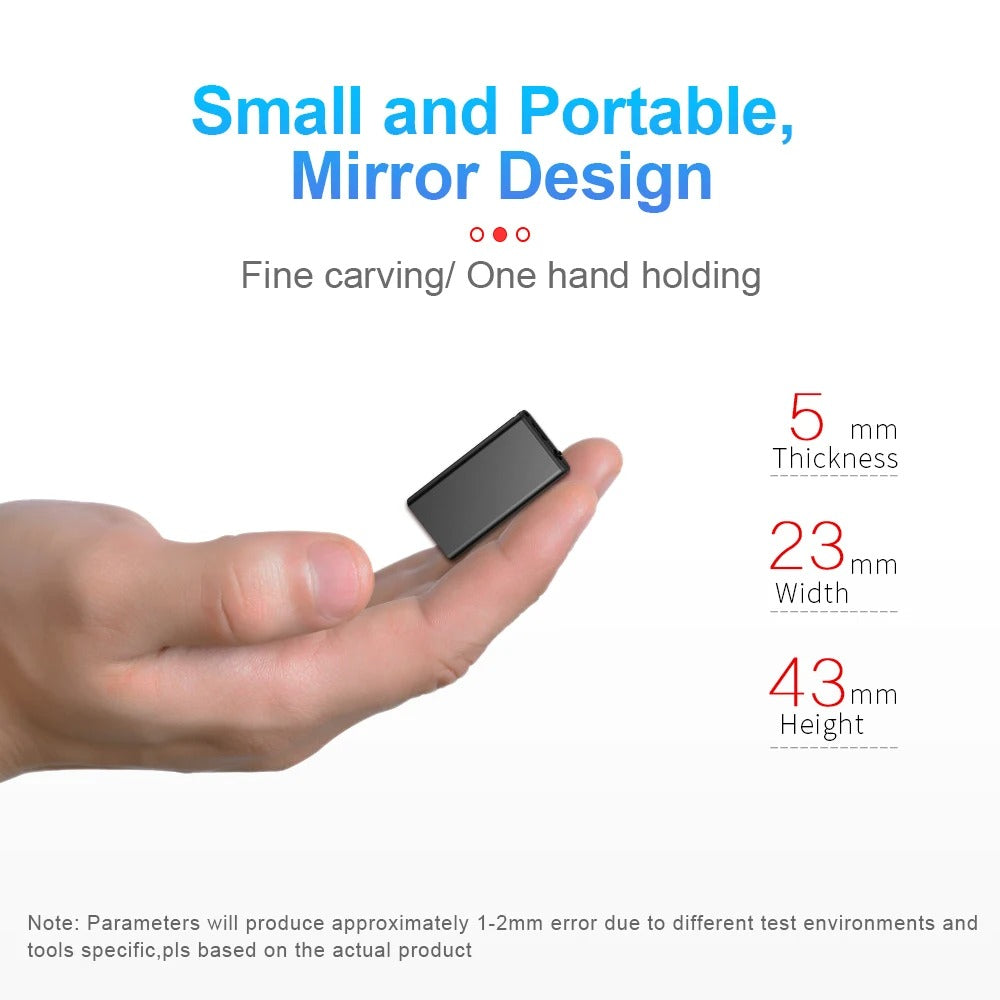 "Registratore vocale compatto 16/32 GB audio HD, dispositivo piccolo nero, ideale per registrazioni discrete e di qualità."