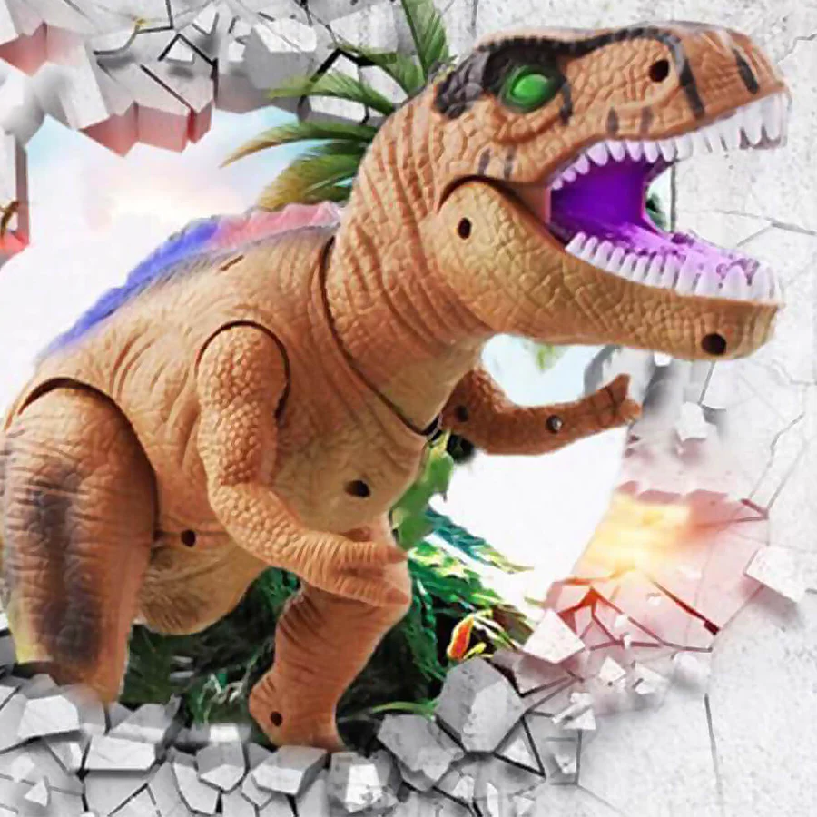 Detailed side view of a realistic remote control T-Rex dinosaur toy, perfect for educational fun.