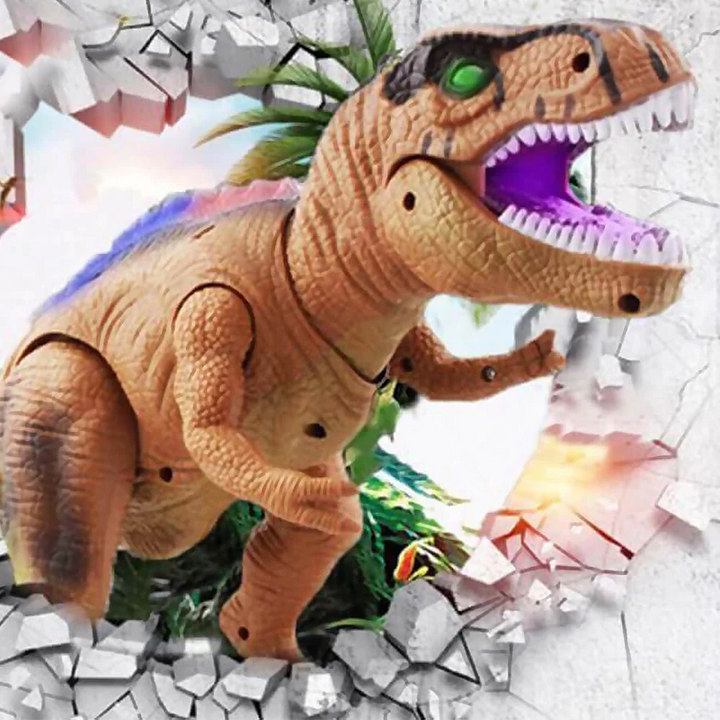 Detailed side view of a realistic remote control T-Rex dinosaur toy, perfect for educational fun.