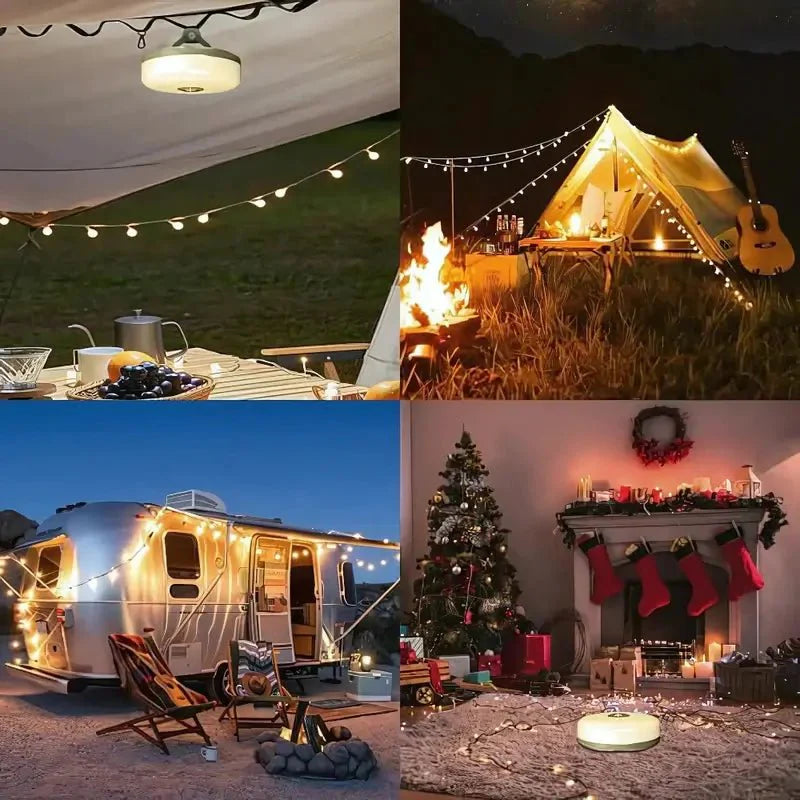 Unisex camping lantern, rechargeable LED string light and emergency beacon for outdoor adventures