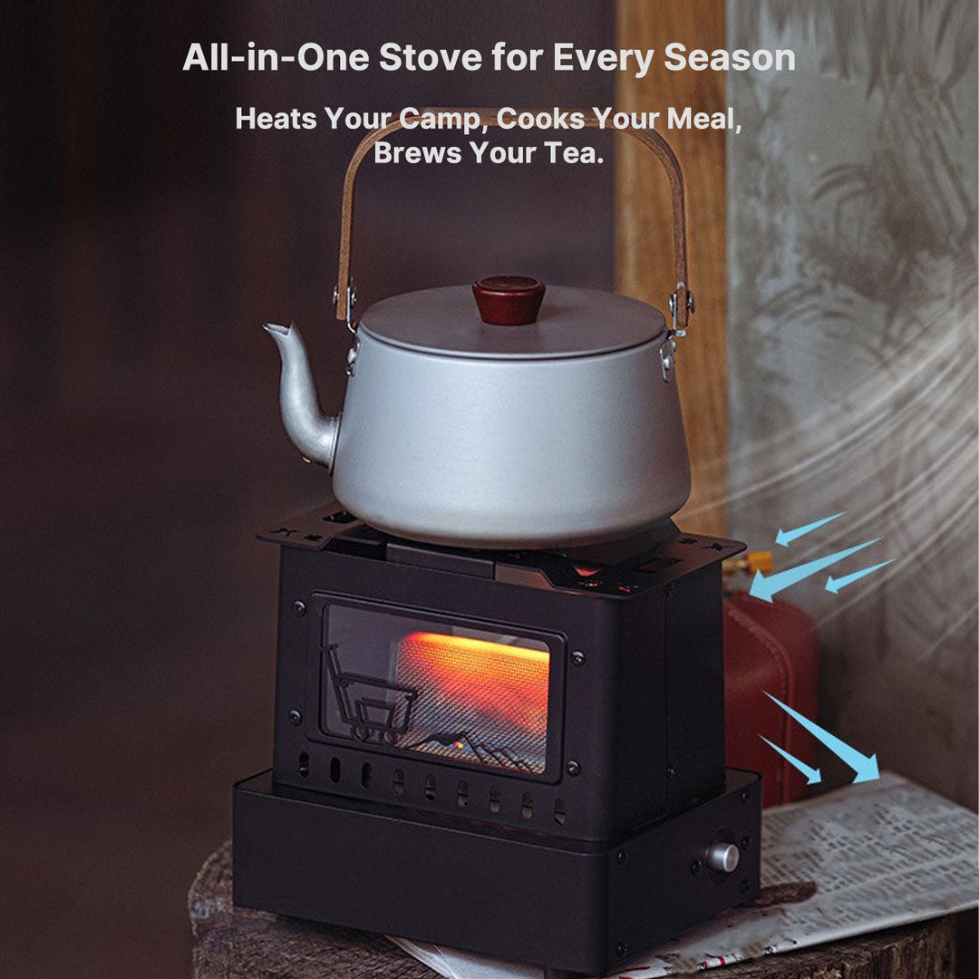 Vintage-style 1900W gas camping stove featuring a flame view window, great for camping gear & backyard.