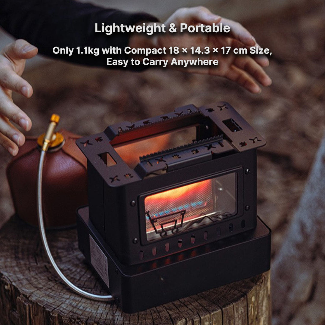 Camping stove, 1900W, retro design with flame view. Essential portable grill for outdoor adventures.