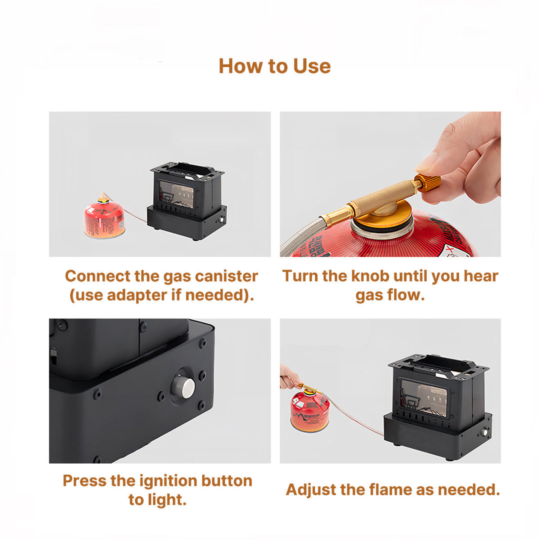 Portable gas stove with 1900W power, retro aesthetics, and flame viewing window for camping and RVs.