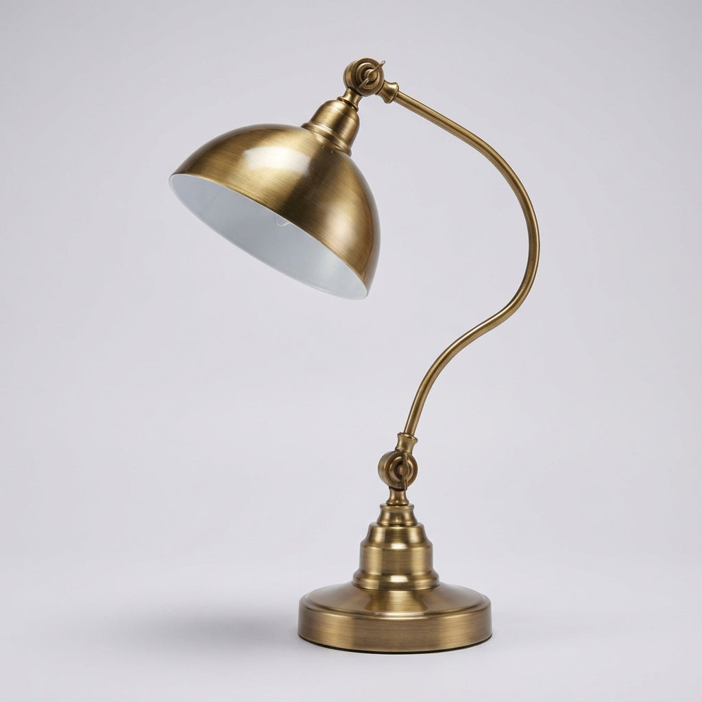 Elegant Brasselle retro table lamp in gold, vintage lighting for living room, desk, or bedside.