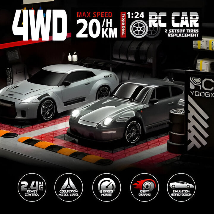 Exciting Retro Drift Master RC car, a 4WD remote control toy vehicle with LED lights for racing action.